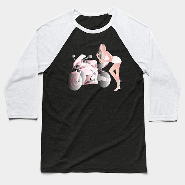 Biker Girl Baseball T-Shirt by Holman